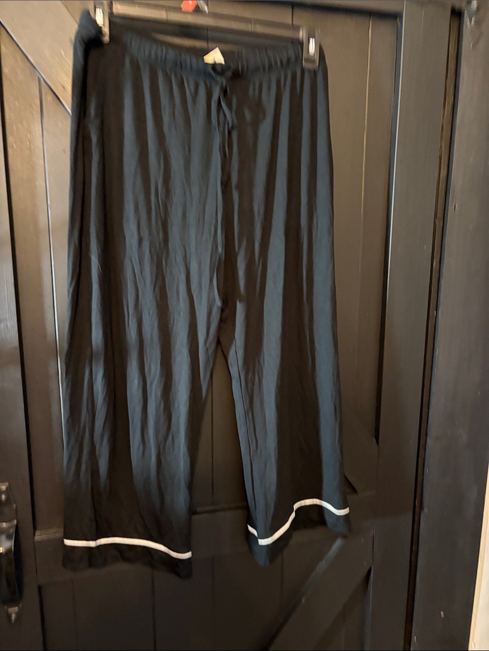 Auden Black Wide-Leg Pajama Pants with White Hem Trim